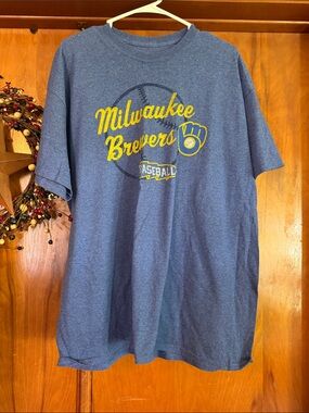 Genuine Merchandise Heather Blue Milwaukee Brewers Tee with Yellow Logo